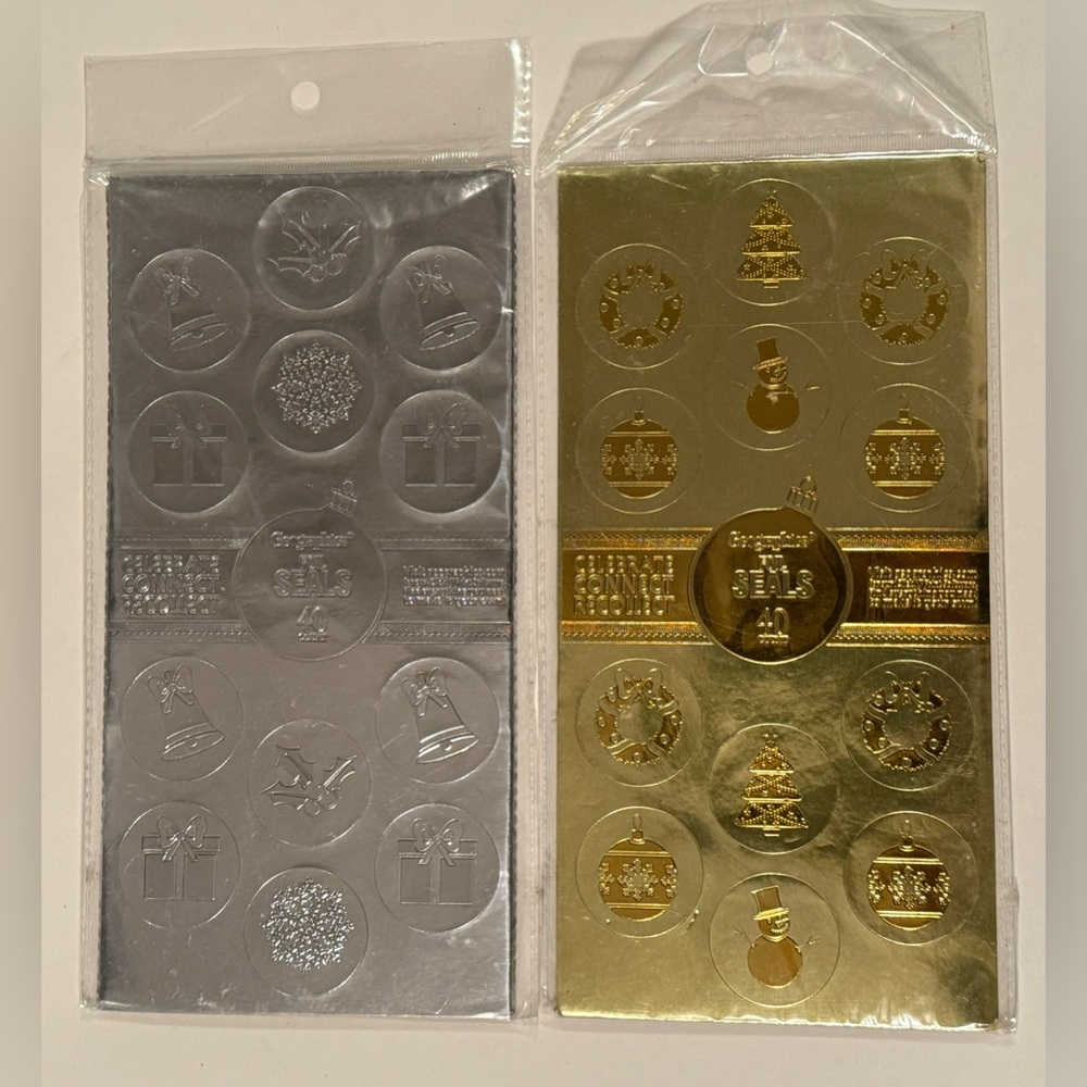 Geographics Gold & Silver Round Embossed Christmas Seals, 2 Packages